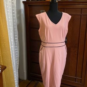 Pink dress black trim sleeveless dress with two pockets by New York and company.